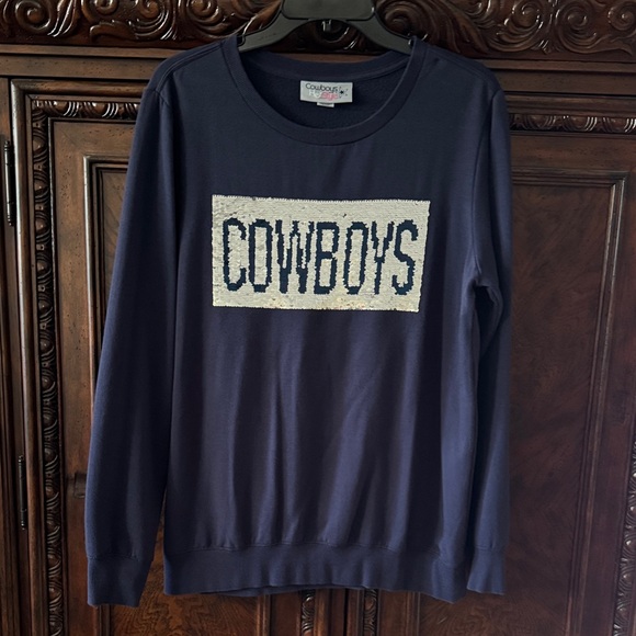 Dallas Cowboys Navy Flip Sequin Crewneck Sweatshirt - Picture 5 of 6